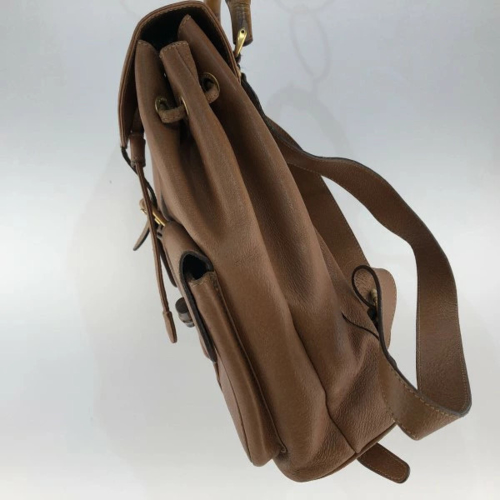 Gucci Bamboo Drawstring Backpack Rucksack Leather Brown - Picture 3 of 4